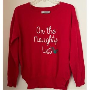 Women’s ‘On the Naughty List’ Red Christmas Sweater Sz 4 NWT